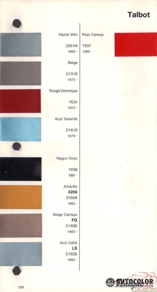 1965 Talbot Paint Charts Autocolor
